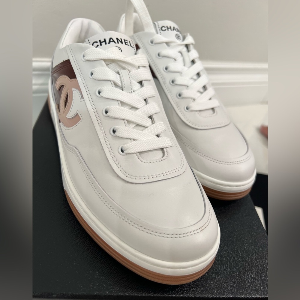 CHANEL Sport Skater White and Tan Sneakers - Picture 5 of 10